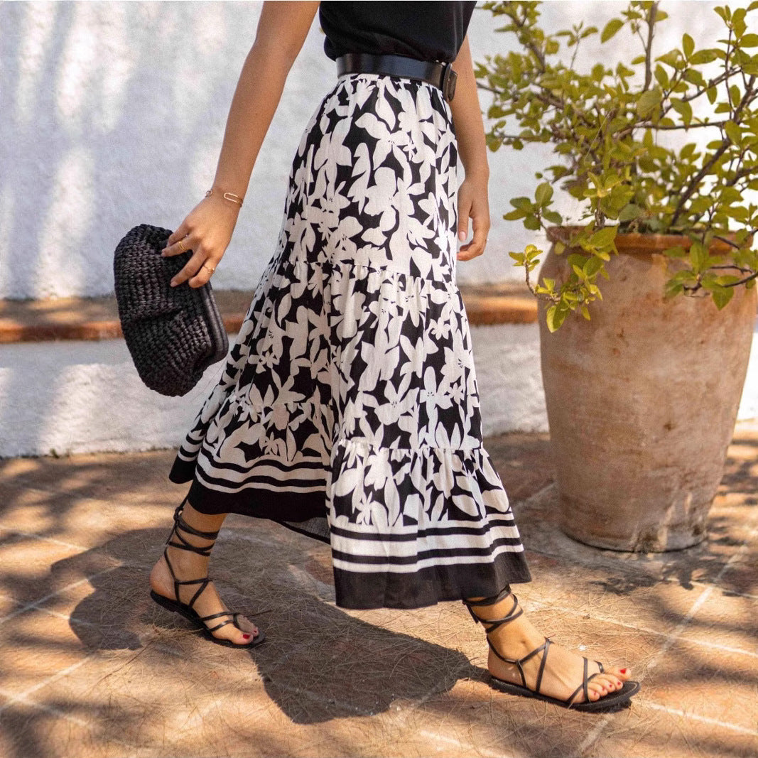 White Printed Flowy Skirt