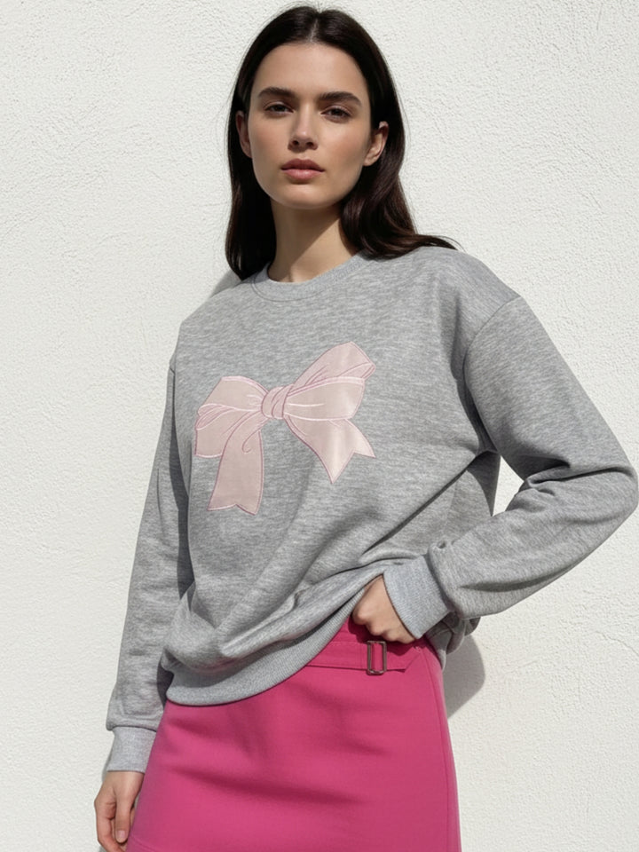 Charcoal Bold Bow Embroidery Sweatshirt