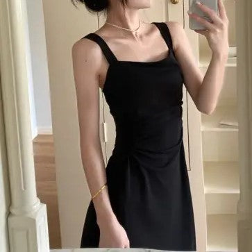 Black Side Ruching Maxi Dress