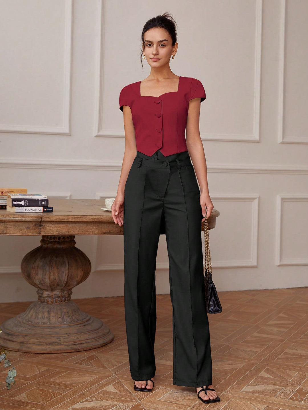 Red Front Button  Top