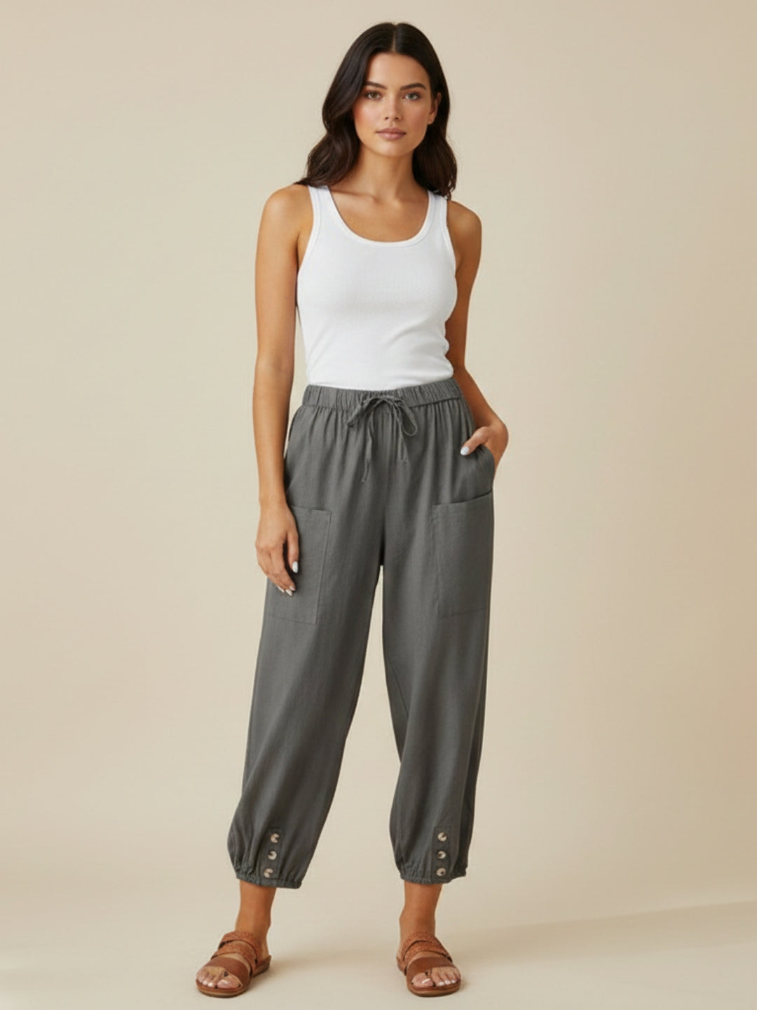 Charcoal High Waist Pocket Trouser