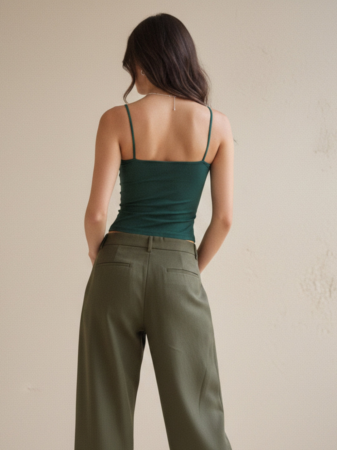 Dark Green Spaghetti Strap Fitted Tank
