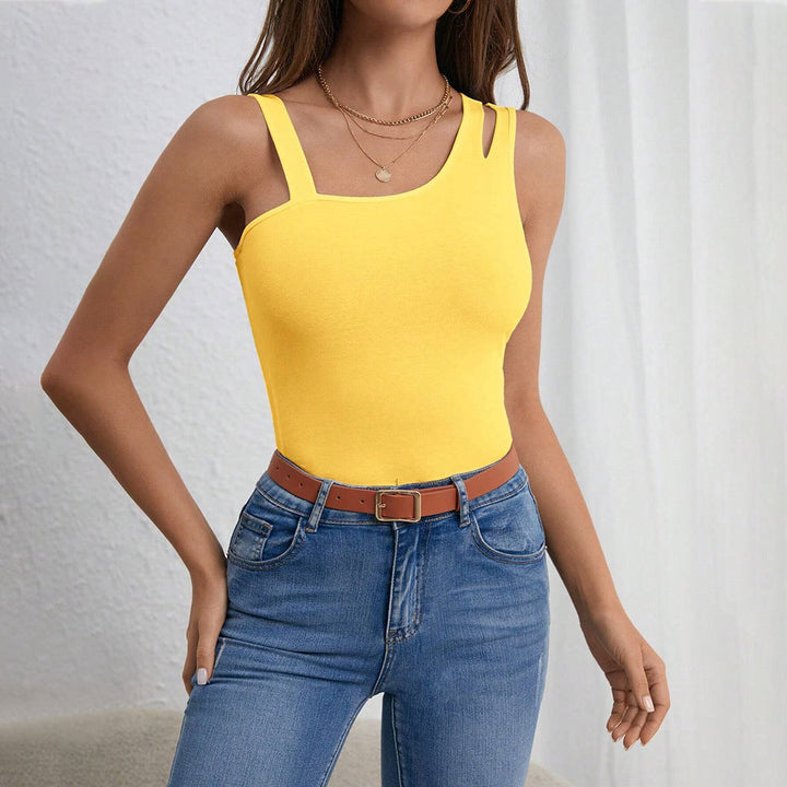 Yellow Shoulder Strap Cut-Out Top