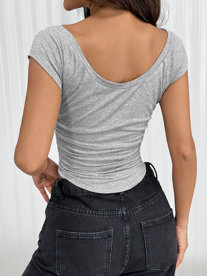 Grey Round Neck Short Sleeve Top