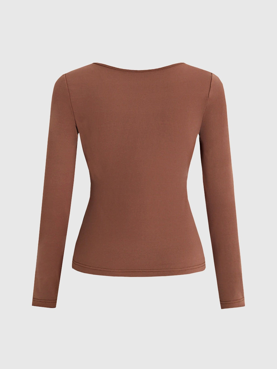 Brown Full Sleeve Round Neck Fitted Top