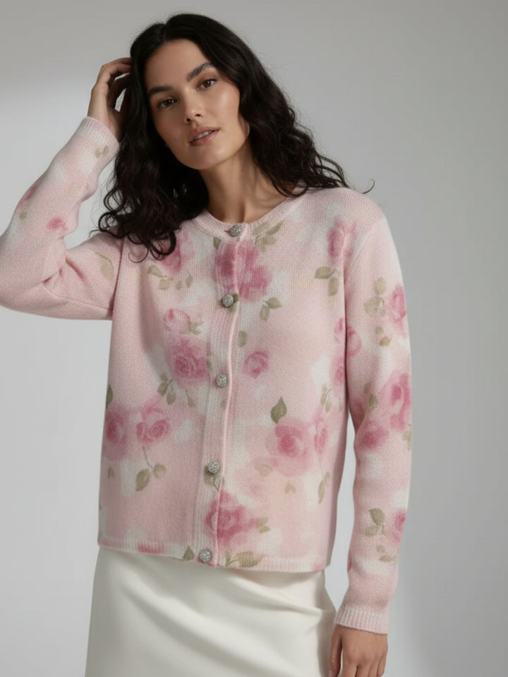 Cream Printed Button Down Cardigan