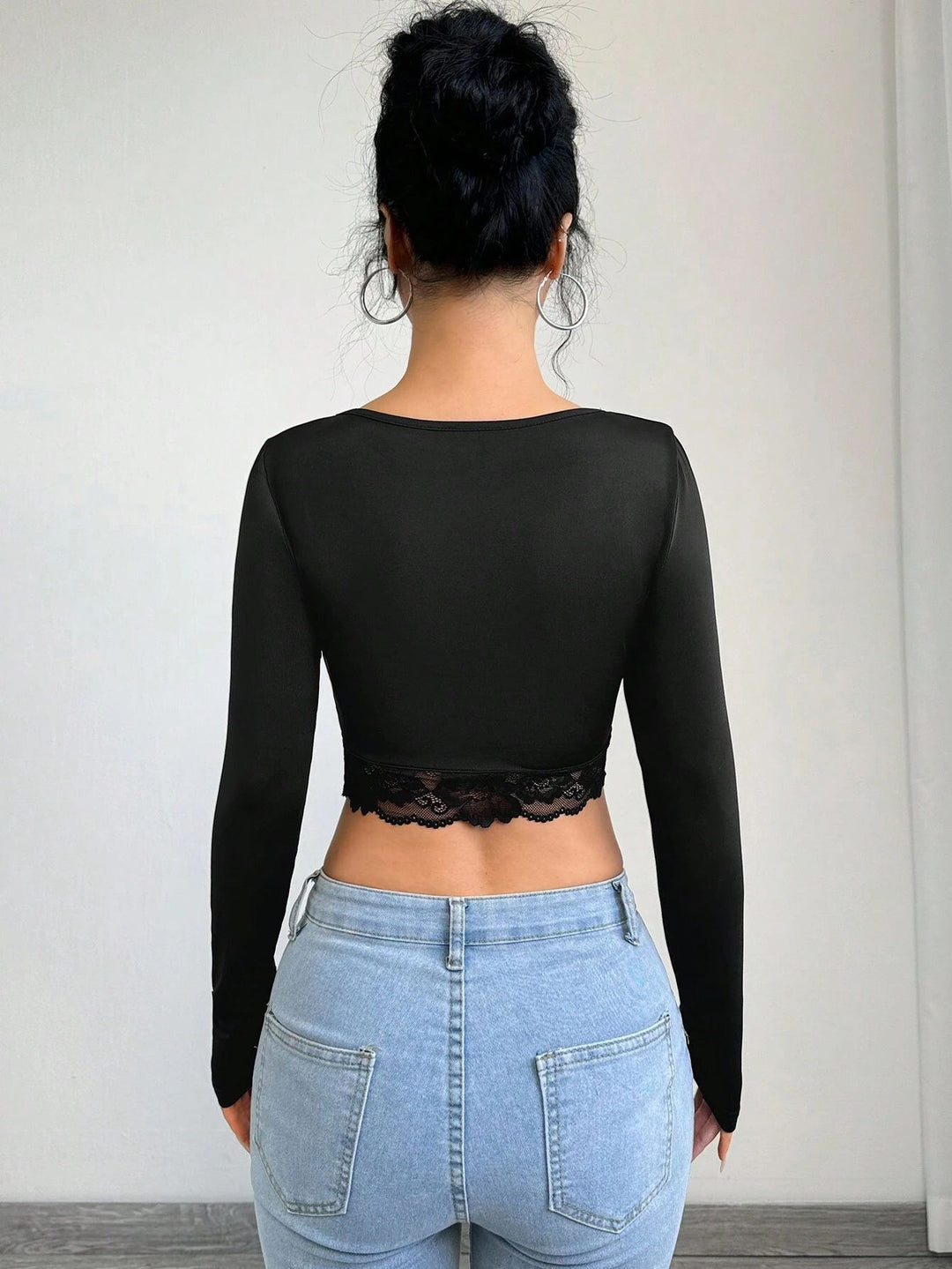 Black Full Sleeve V-Neck Top
