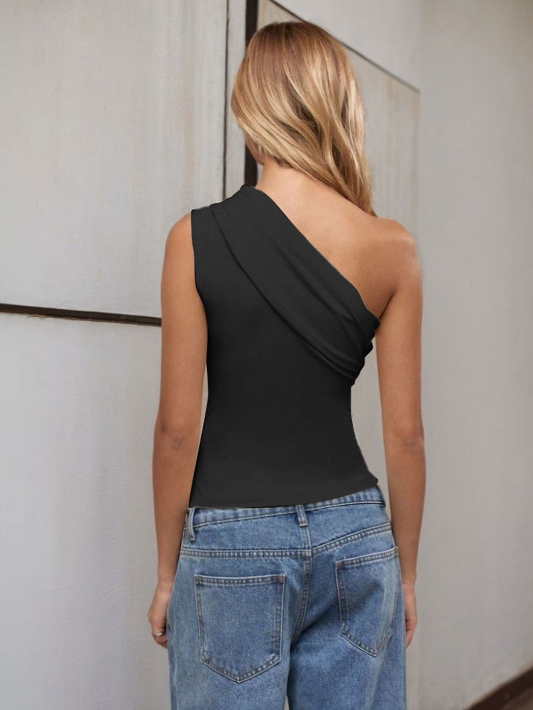 Black One Shoulder Asymmetrical Top