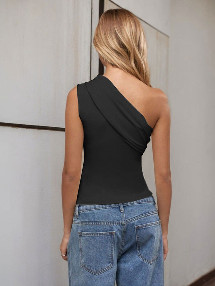 Black One Shoulder Asymmetrical Top