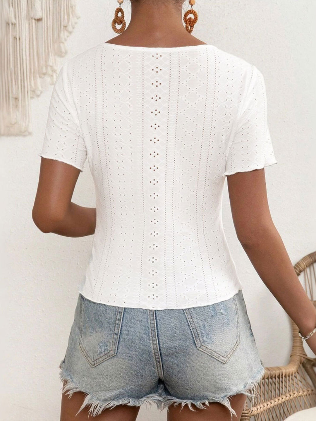 Off White Textured Knot Bow Top