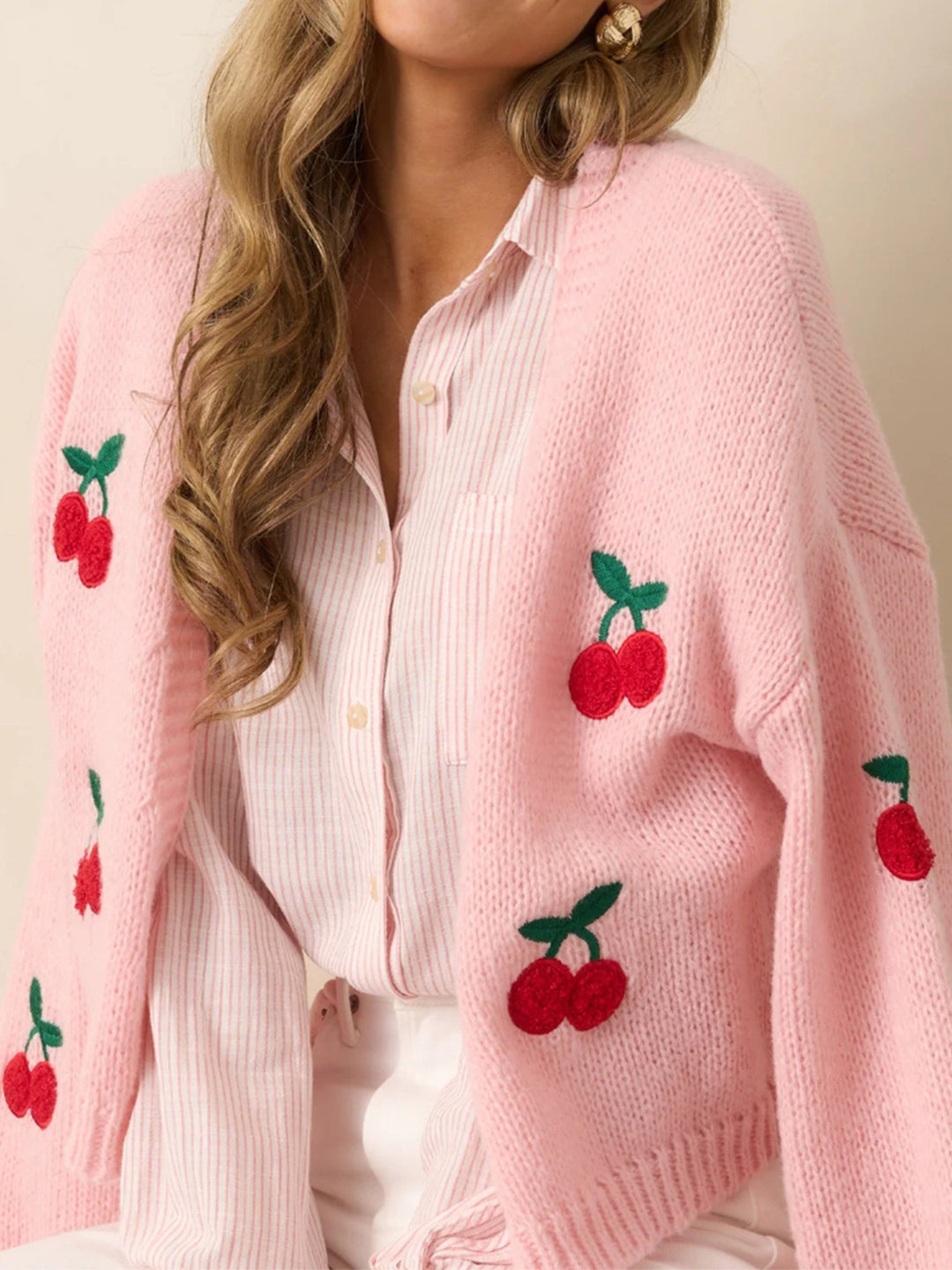 Pink Full Sleeves Embroidered Cardigan