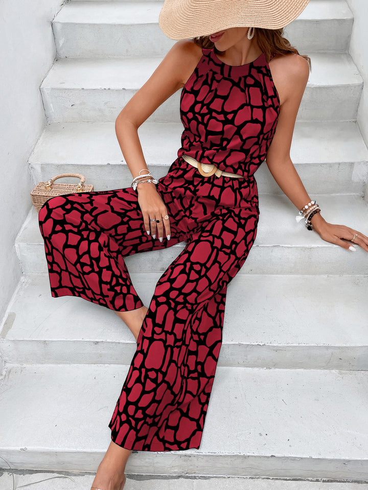 Red Printed Sleeveless Jumpsuit