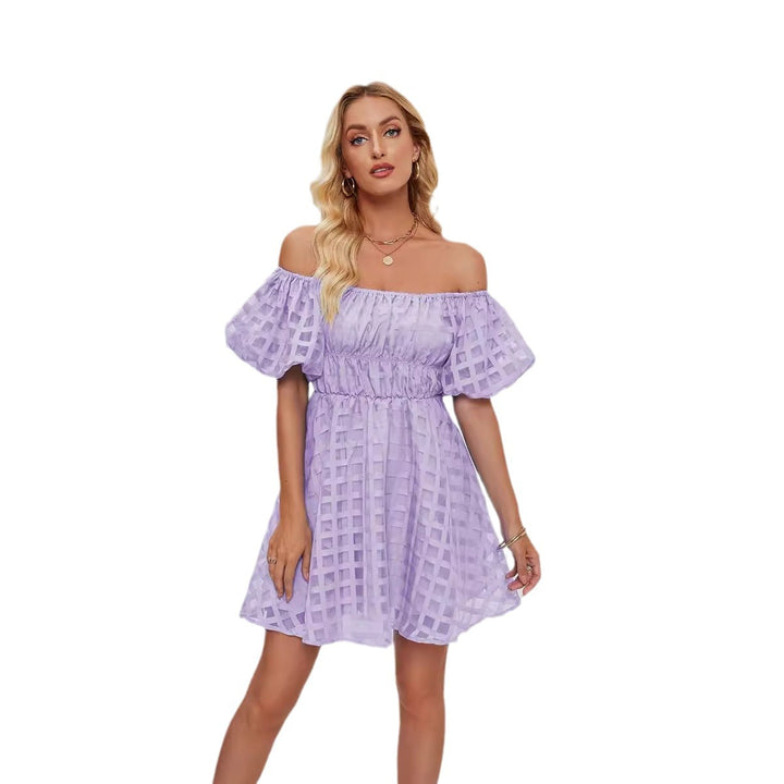 Purple Checkered Textured Mini Dress