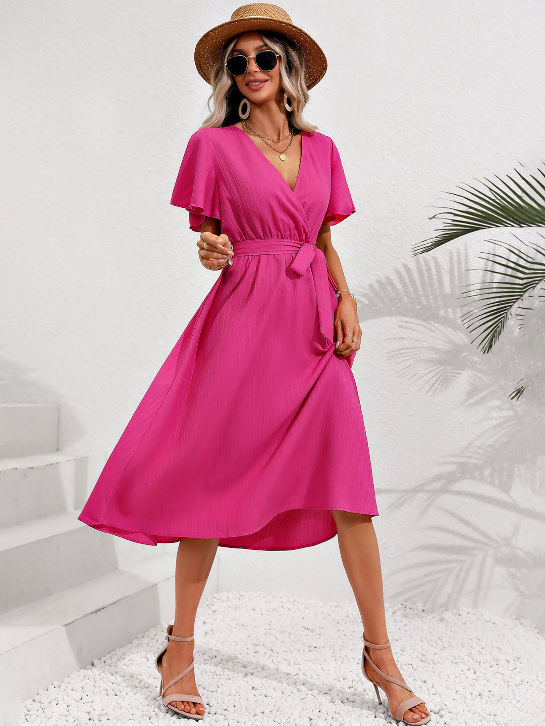Pink Wrap Dress Flared Dress