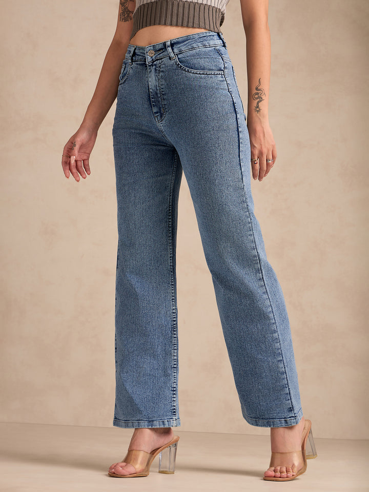 Blue Original High-Rise Stretchable Wide Leg Jeans