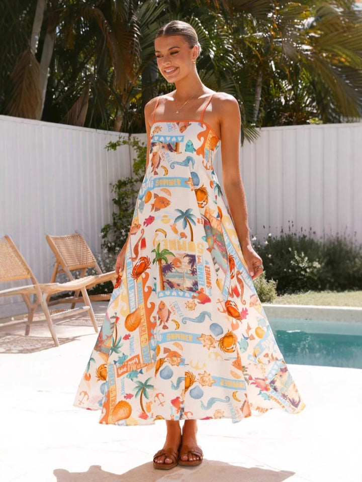 Multi Spaghetti Strap  Printed Dress