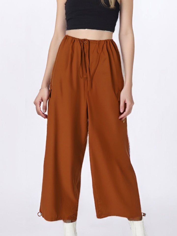 Red Cargo Parachute Solid Pants