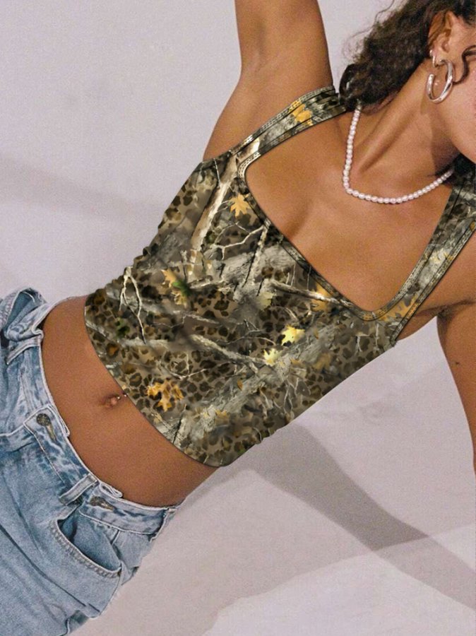 Green Shoulder Strap Printed Top