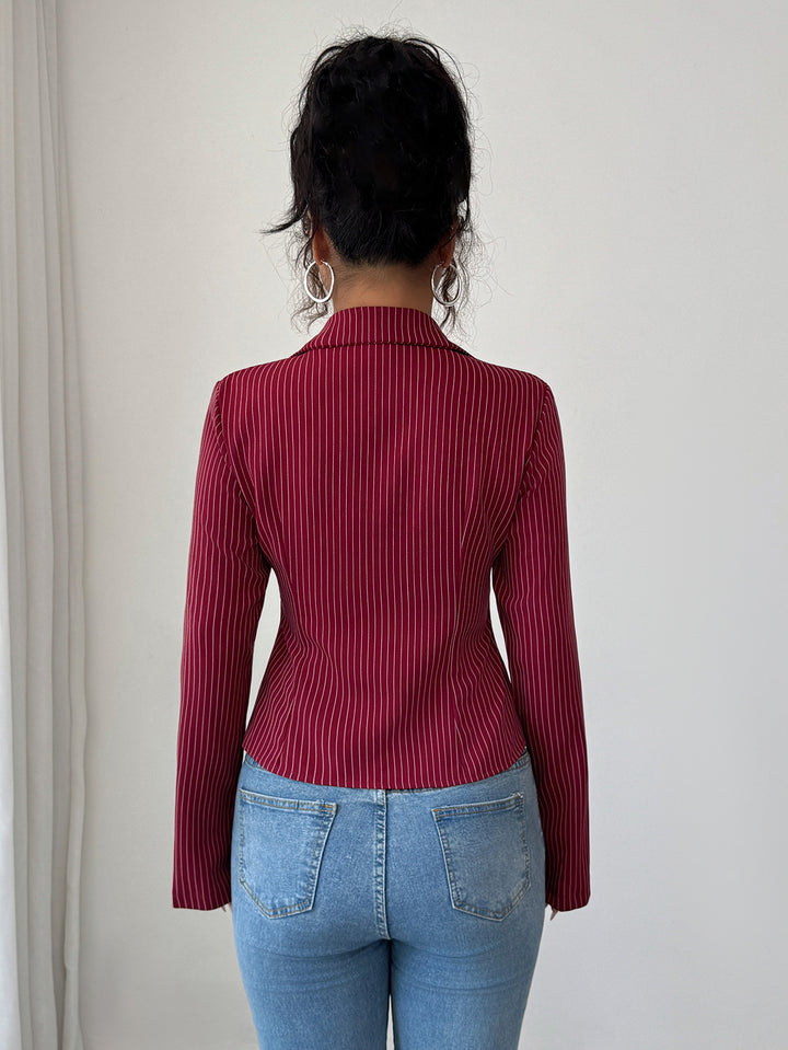 Wine Full Sleeve Collared Neck Front Buttoned Top