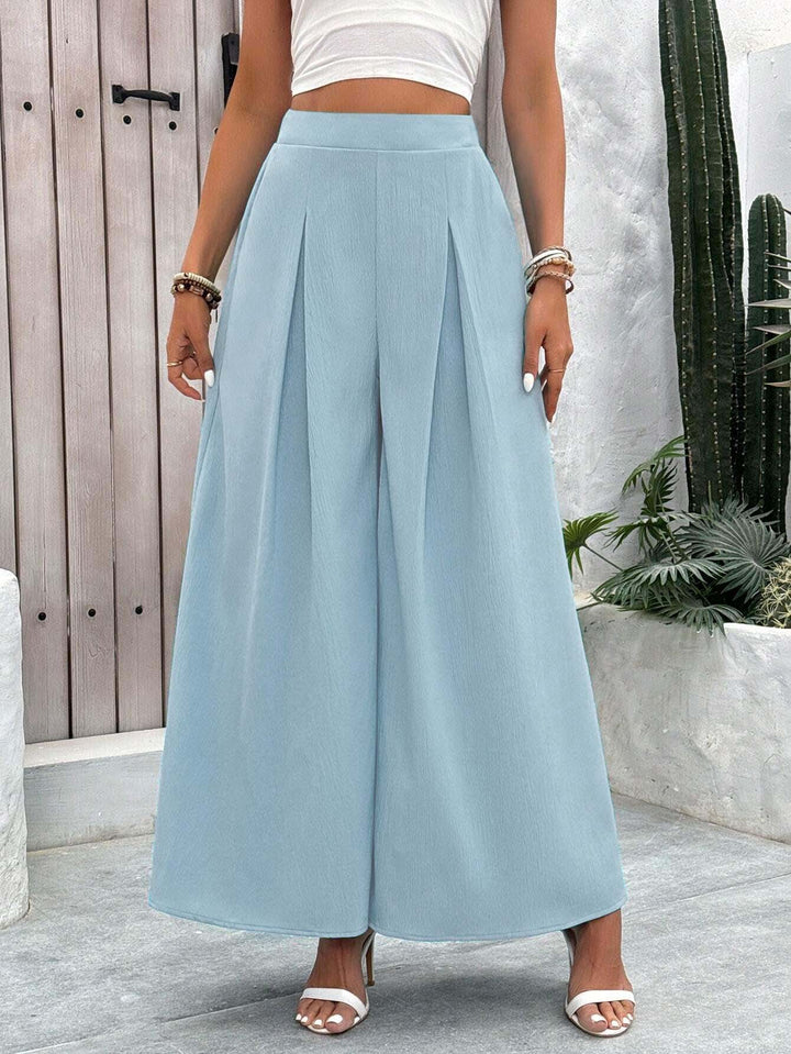 Blue Wide Leg Pleated Trouser