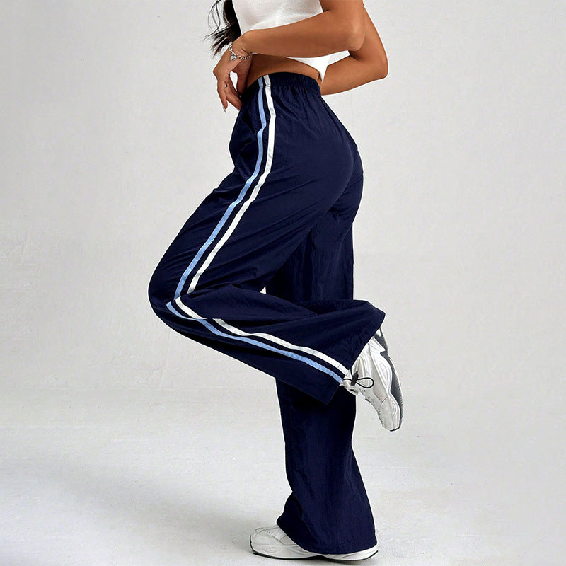 Blue Solid Wide Leg Drawstring Pant