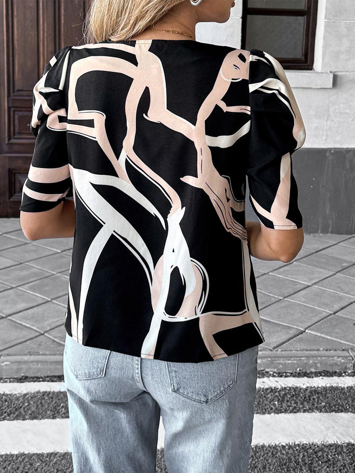 Black Geometric Printed Top