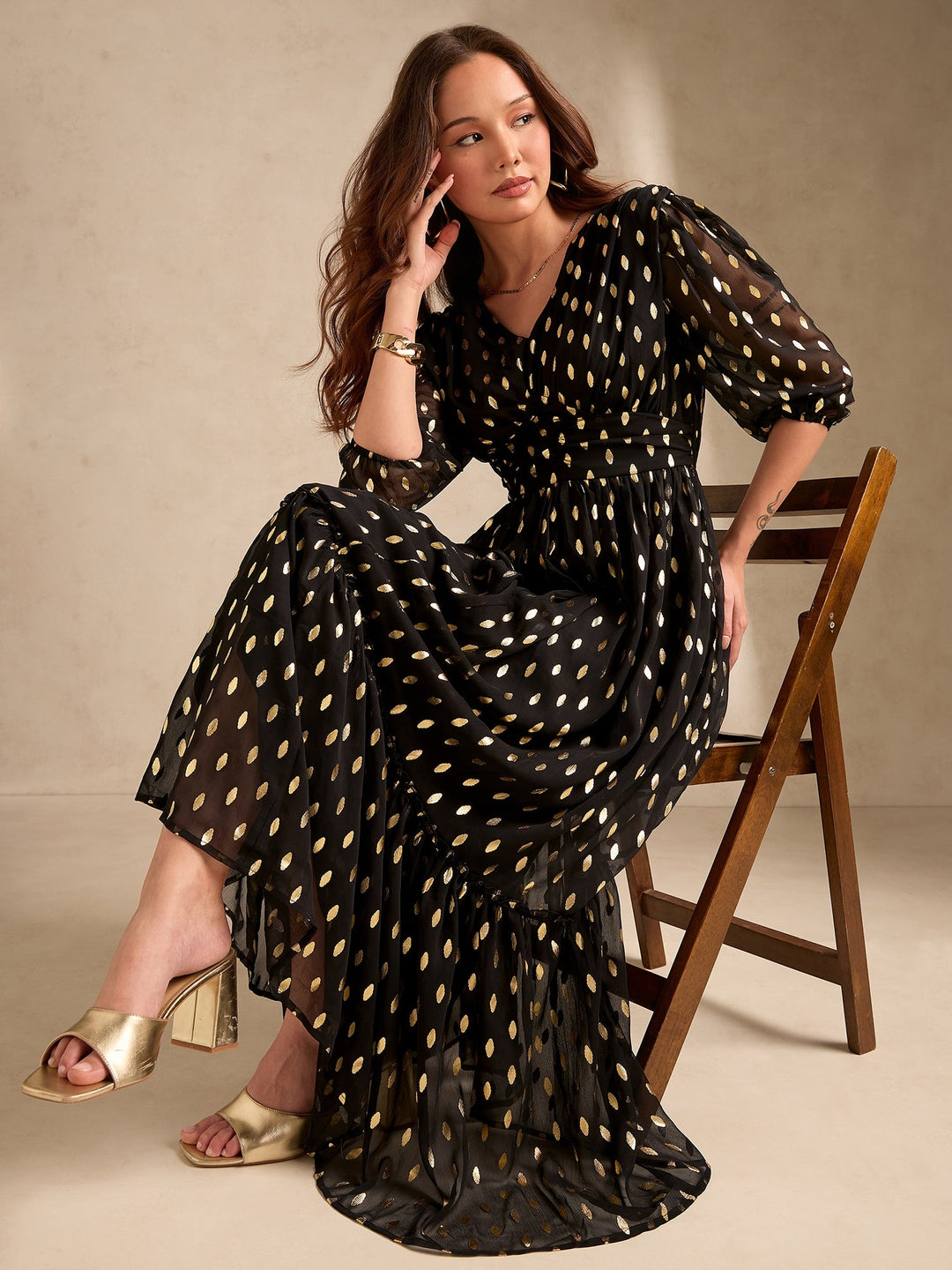 Black Evening Sinched Waist Tiered Dress