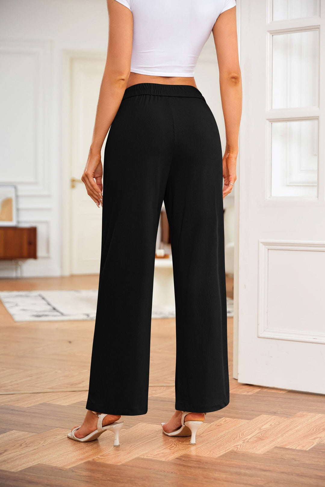Black Wide Leg Elasticated Trouser