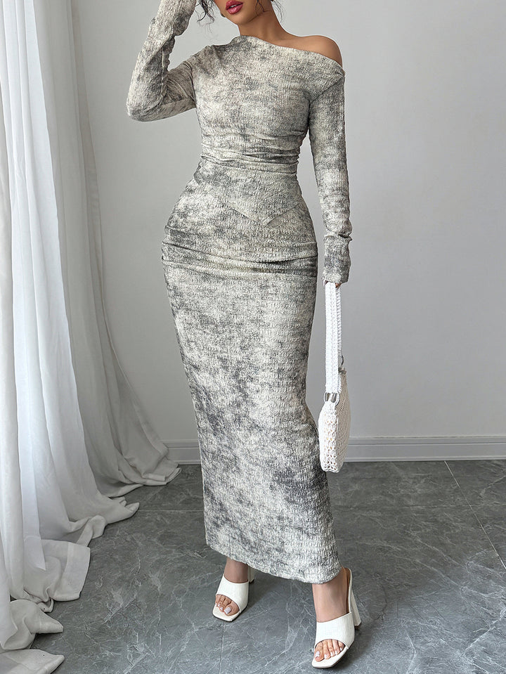 Cream One Off-Shoulder Full Sleeved Bodycon Dress