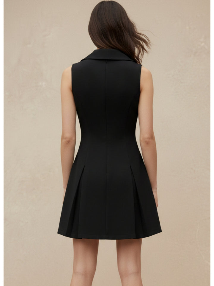 Black Plunge Neck Exaggerated Collared Dress