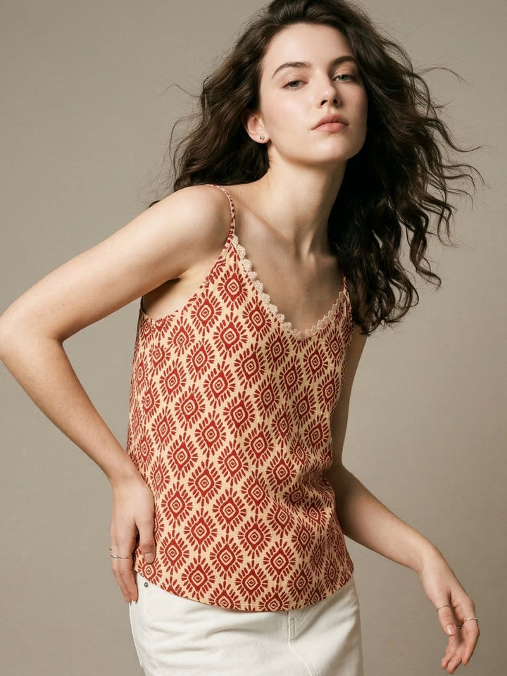 Red Strappy Printed Flowy Camisole