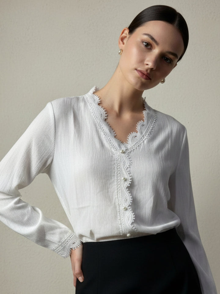 White Scallop Neckline Top