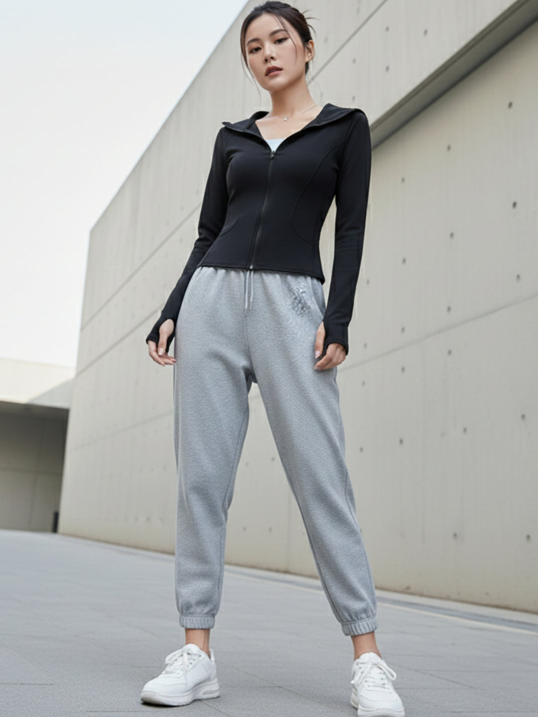 Black Full Sleeves Front Zip Hooded Jacket