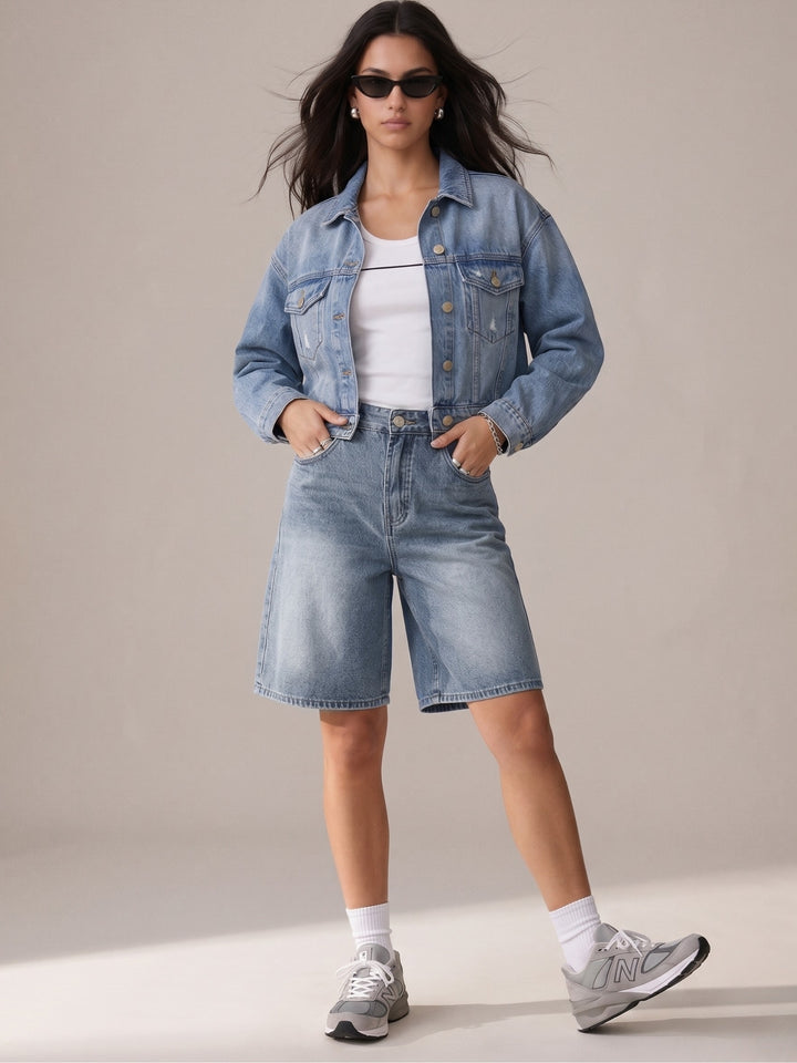Blue Relaxed Washed Out Jorts