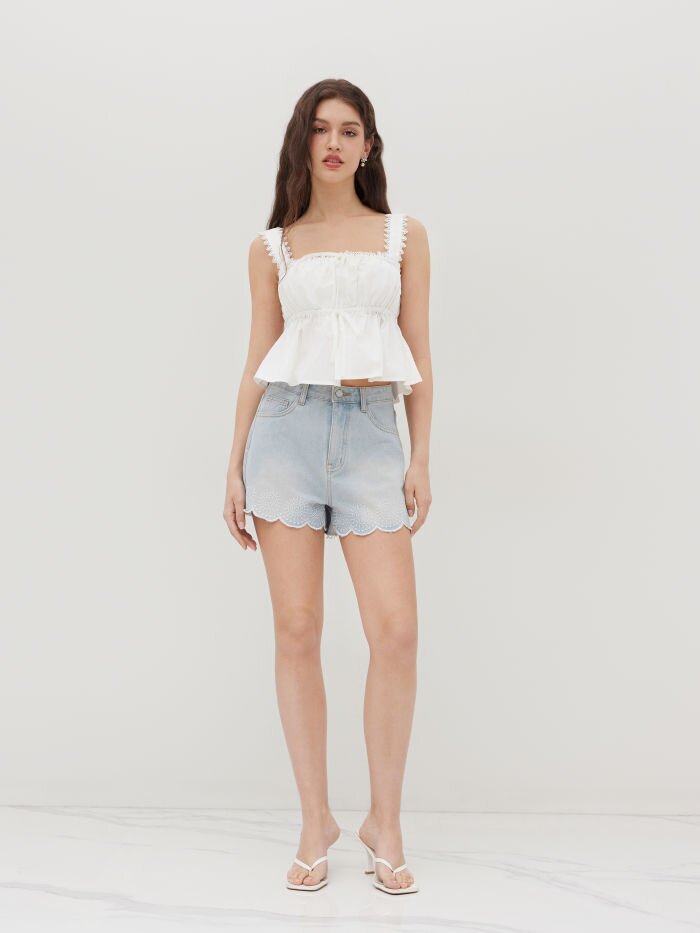 White Zig Zag Strap Front Tie Up Top