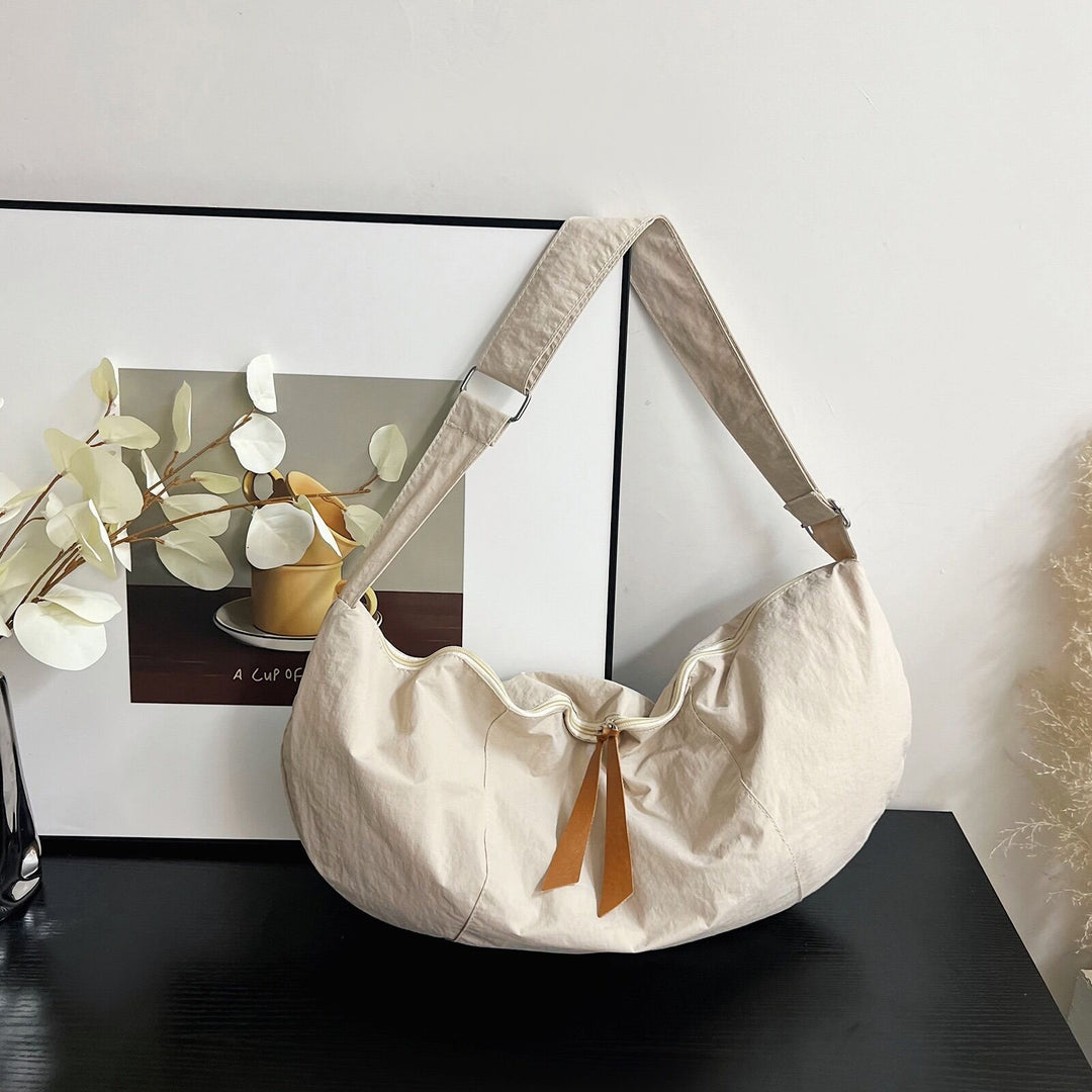 Cream Solid Shopper Hobo Bag