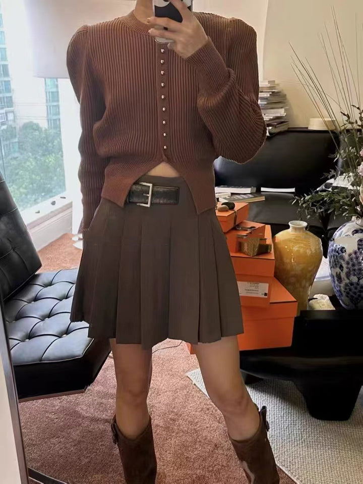 Brown Full Sleeve Front Buttoned Cardigan