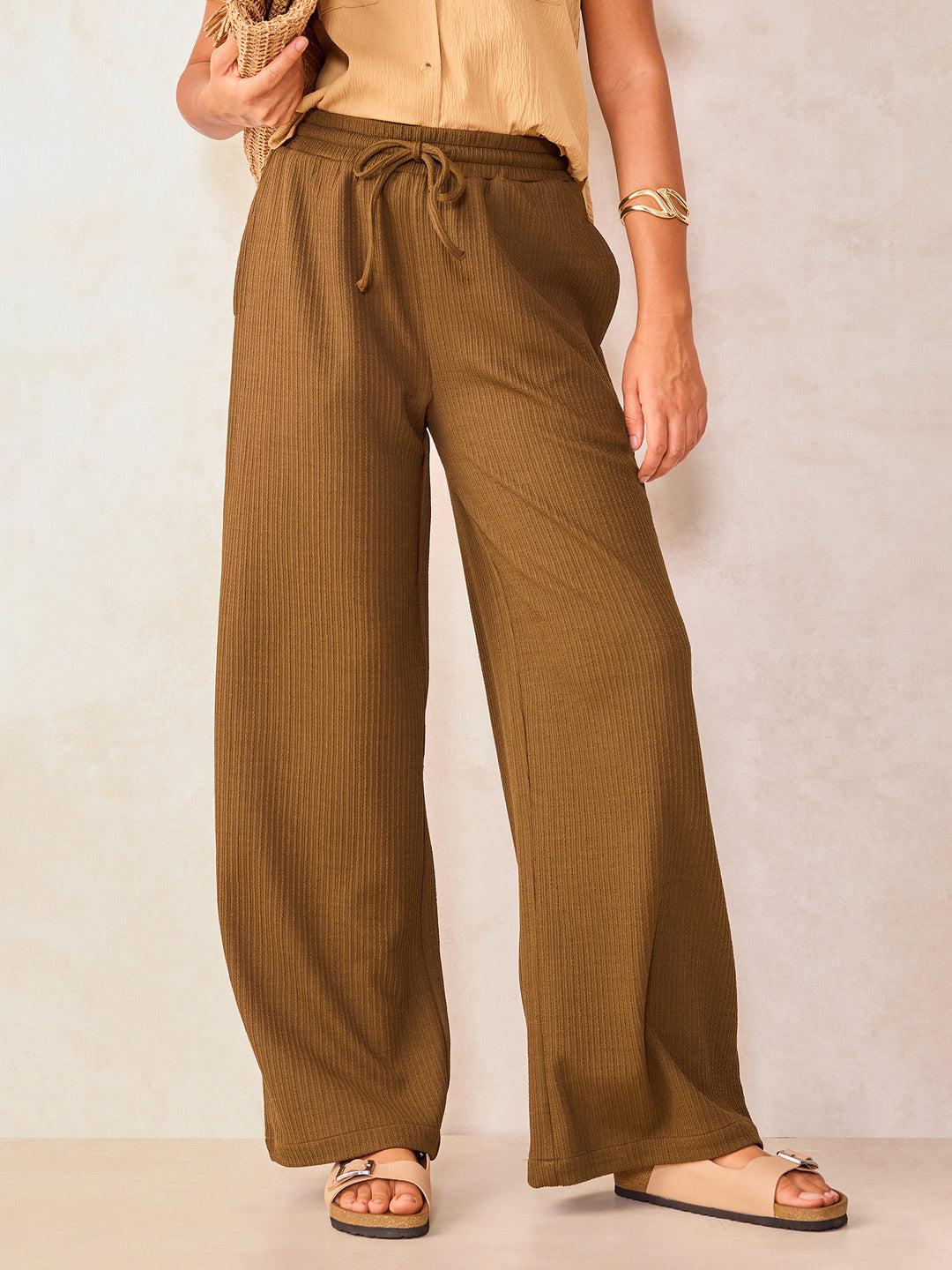 Olive High Waisted Wide Leg Trousers