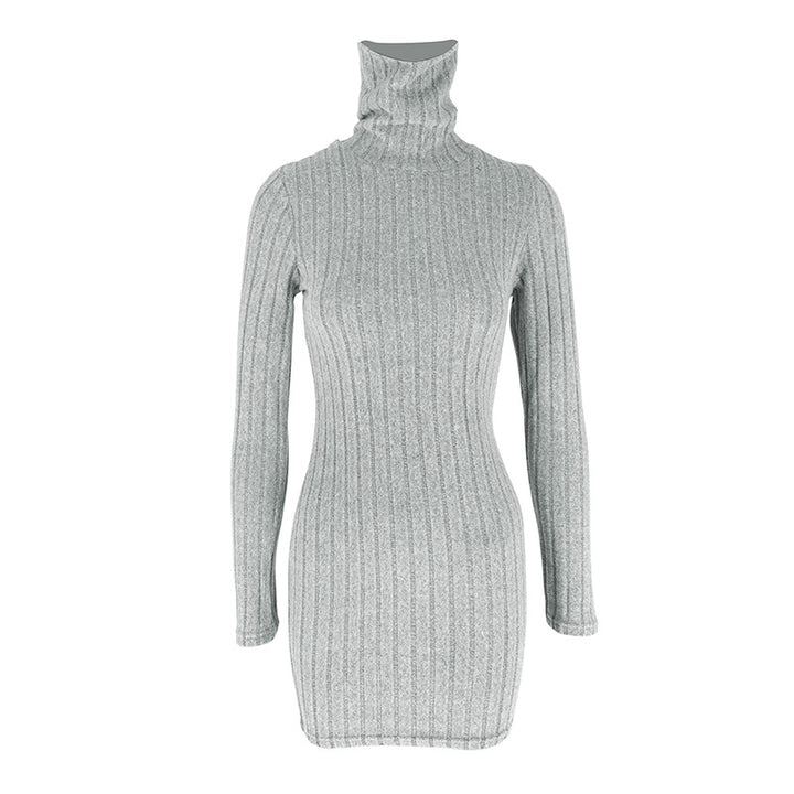 Grey High Neck Wide Ribbed Dress