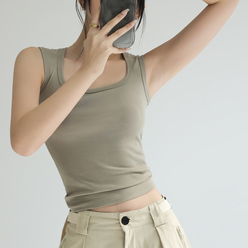 Khaki Scoop Neck  Tank Top