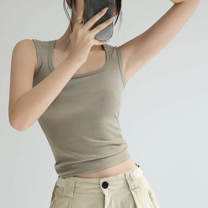 Khaki Scoop Neck  Tank Top