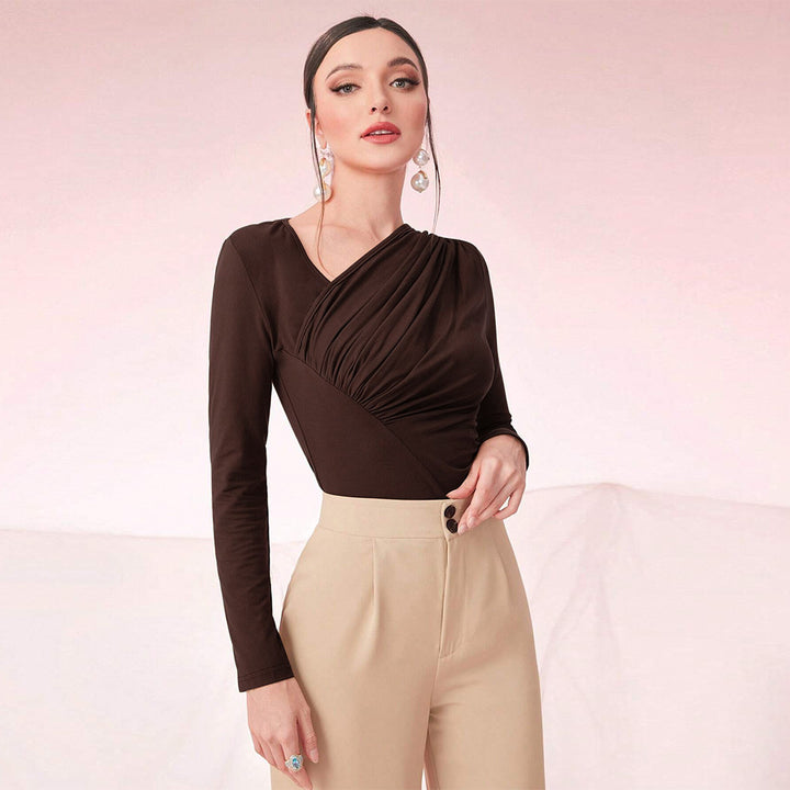 Brown Asymmetric Neckline With Side Ruching