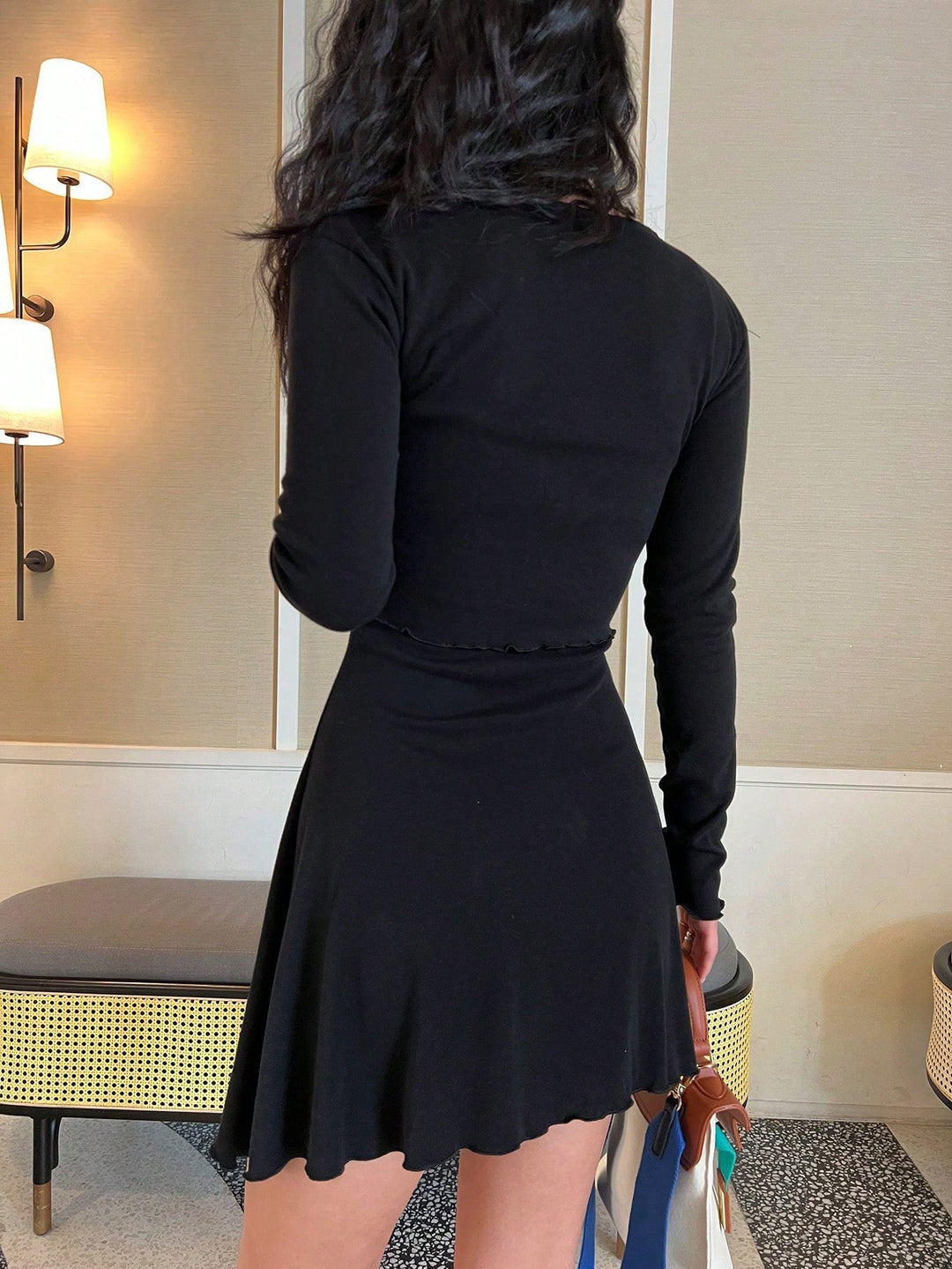 Black Spaghetti Strap Flared Dress With Shrug