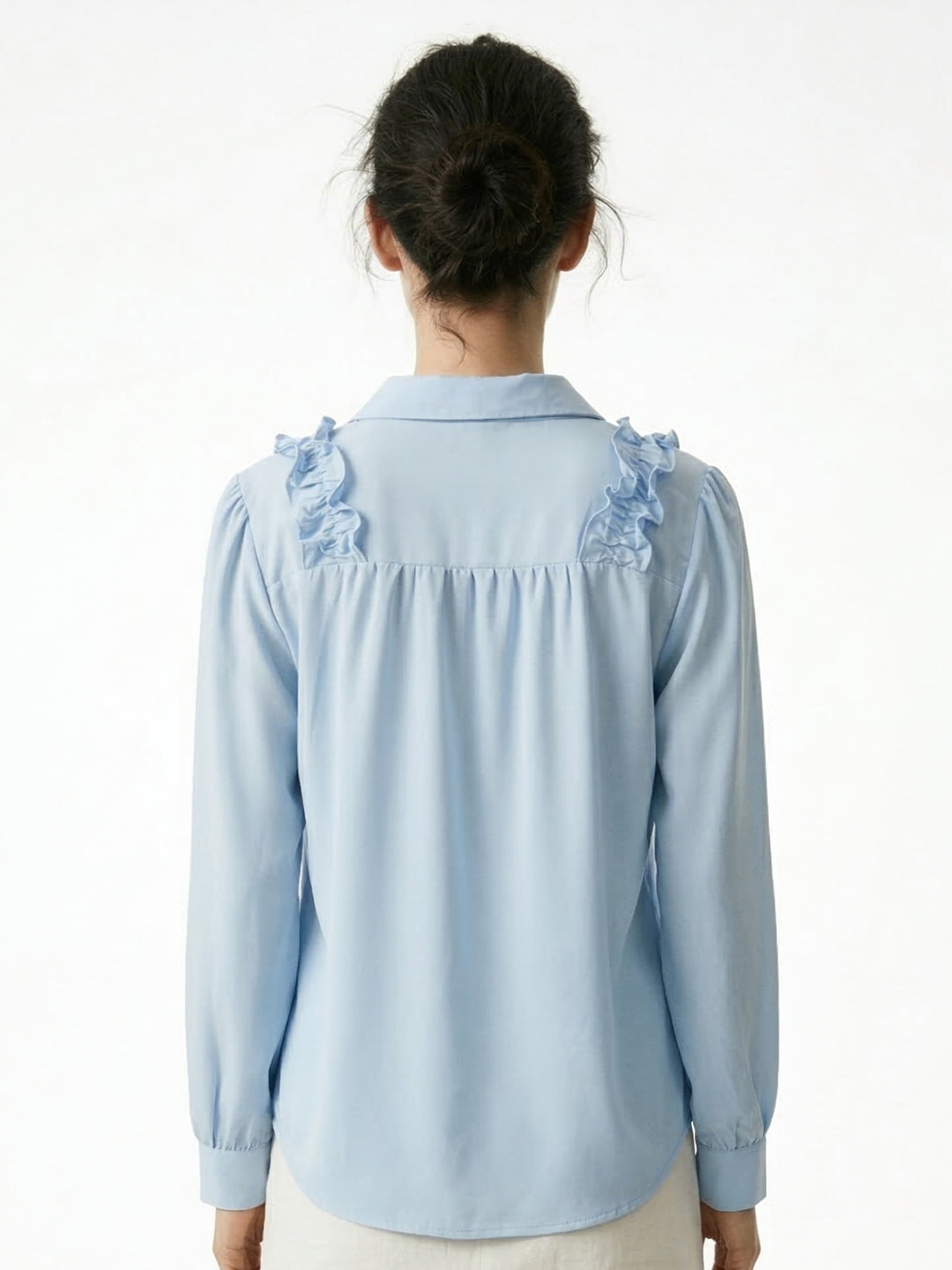 Light Blue Ruffle Detail Collared Top