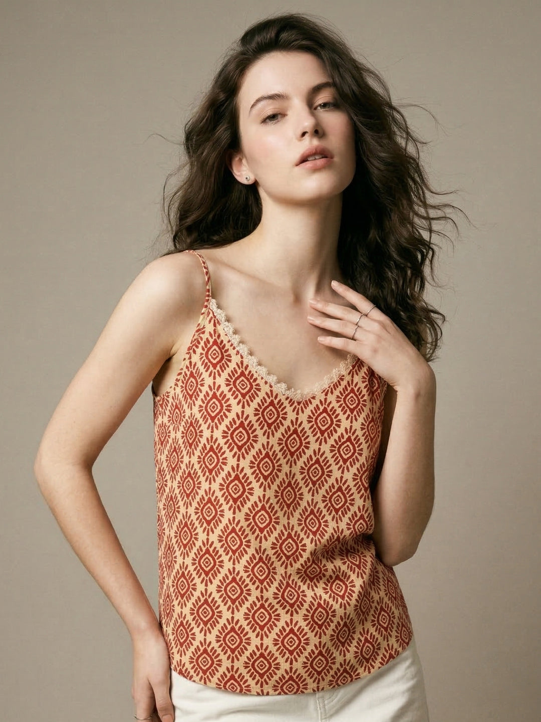 Red Strappy Printed Flowy Camisole