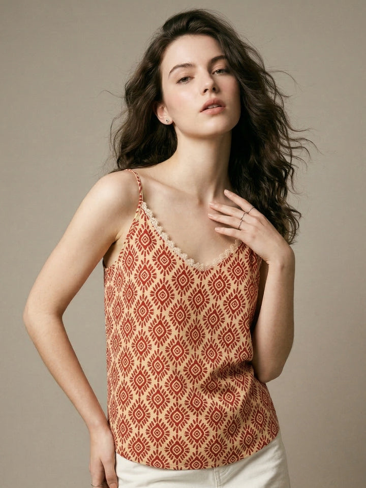 Red Strappy Printed Flowy Camisole