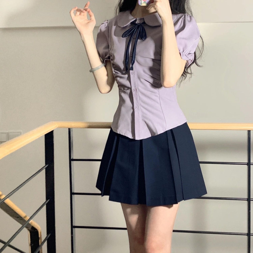 Grey Fitted Shirt With Puff Sleeves