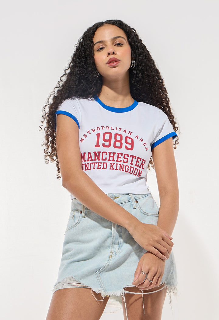 White Crew Neck Graphic Tshirt