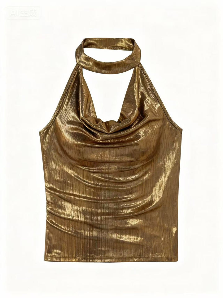 Gold Halter Neck Neck Detail Top