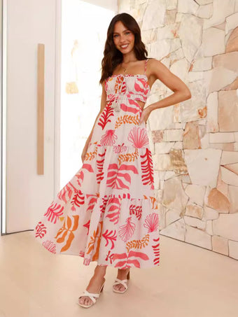 Pink Square Neck Side Cut Out Maxi Dress